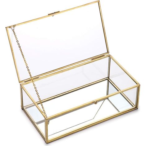 Boîte à bijoux rectangulaire en métal et verre, Or, L (1/5)
