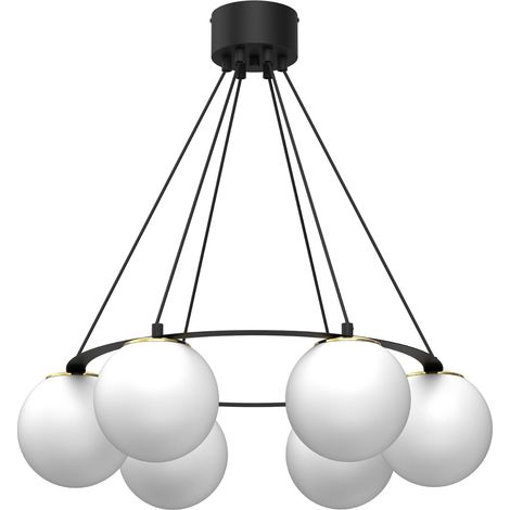 Suspension Luminex Ballo noire dorée 6 globes verre Ø62