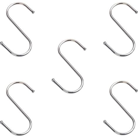 5 Pièces - Crochet S - Acier Inoxydable - Suspension Robuste Et Anti-Rouille Pour Cuisine Salle De Bain Placard - Argent - 7x2cm