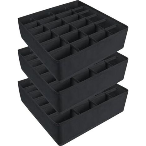 Set di 3 organizer per cassetti, scatole pieghevoli per riporre la biancheria intima in tessuto traspirante, ideali per calze e cravatte (nero) (1/4)