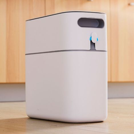 Nouvelle poubelle ménagère Yikeke, pour salle de bain et cuisine, grand format avec couvercle, bac de rangement automatique pour papier, grise. (1/5)