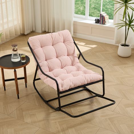 Sedia a dondolo da esterno con cuscino spesso, movimento regolabile, struttura in acciaio, rosa (1/5)