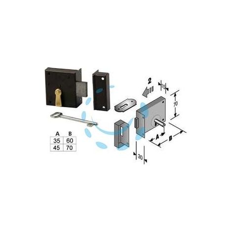 SERRATURA DA APPLICARE PER CANTINE 188 - mm.35, lunghezza mm.60 DX (4L1880600D)