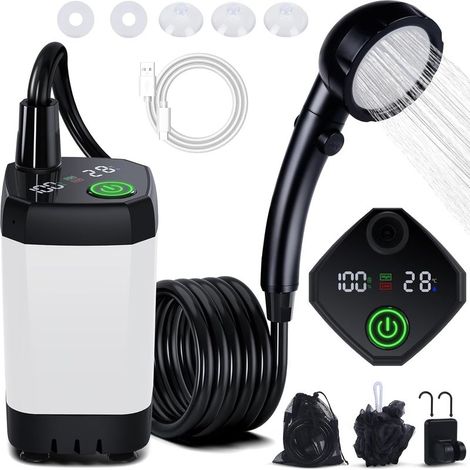 Kit Douche de Camping, Douche Portable,Pompe de Douche Électrique Rechargeable,Imperméable, avec Afficheur Intelligent et Pomme de Douche 4 Modes pour Extérieure,Camping,Randonnée (1/5)