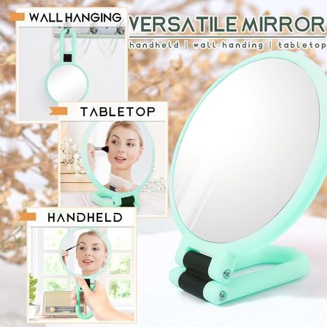 Miroir Grossissant x30 Double Face Miroir Pliable avec Poignée, Miroir de Maquillage à Main de Coiffeurs Miroir Pliant pour Divers Détails(Vert) (1/4)