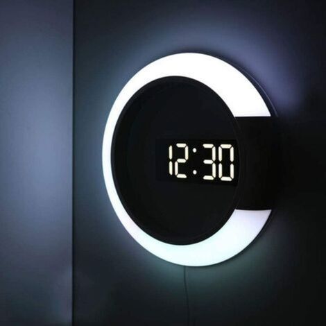 LED Horloge Murale Creative À Distance Horloge Numérique Miroir Creux Alarme De Température 7 Changement De Couleur Bureau À Domicile Blanc Veilleuse