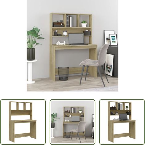 vidaXL Bureau chêne sonoma - Bureau avec étagères Chêne sonoma 102x45x148 cm (1/5)