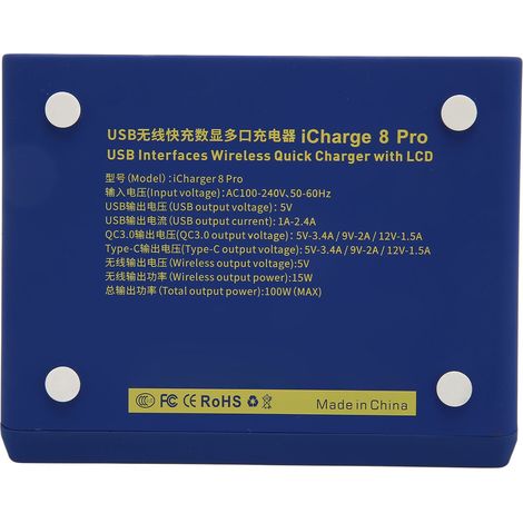 Station de charge USB 100 W avec interface de charge rapide QC3.0 PD, charge sans fil, hub USB 8 ports pour la maison, le bureau et l'ordinateur de bureau (prise UE 100-240 V). (1/5)