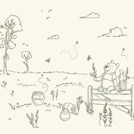 papier peint panoramique Winnie l'ourson beige  - Komar
