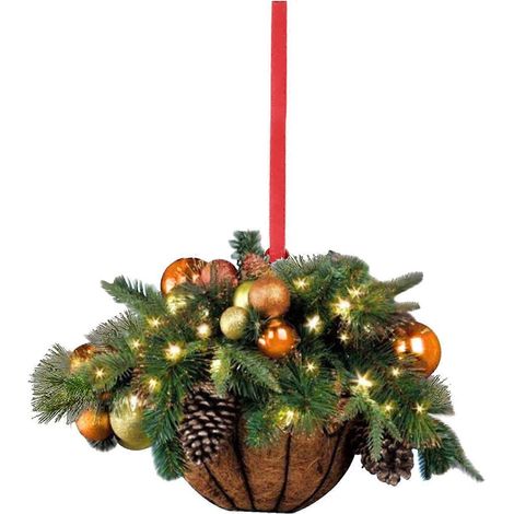 Décorations de sapin de Noël, panier en bois, guirlandes lumineuses artificielles, mini-ornements de Noël à suspendre -E (1/5)