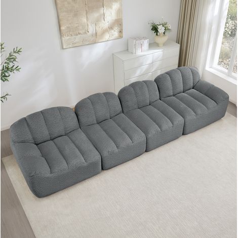 FloraGrace Canapé modulaire 4 places, tissu fleece gris, forme ergonomique, sans montage (1/5)
