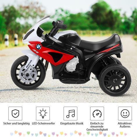 Moto électrique enfant rouge 6 V en PP avec roues stabilisatrices, siège confortable, musique et phare pour jardin (1/5)