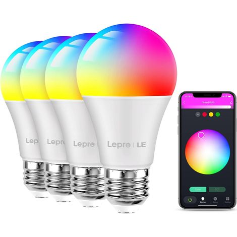 Ampoule Connectée E27 RGB - Lot de 4 - LED 9W Intelligente - Contrôle Vocal et App - Salon Chambre Cuisine - Blanc Chaud et Couleurs (1/5)