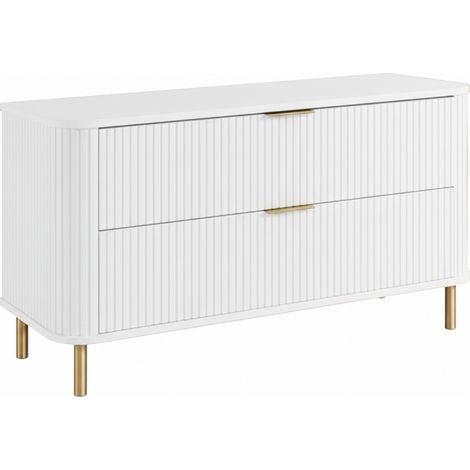 Meuble de salle de bain sur pieds avec tiroirs et pieds métalliques, coloris Blanc, poignée doré, pieds doré, 120 x 41,5 x 66,7 cm (1/5)