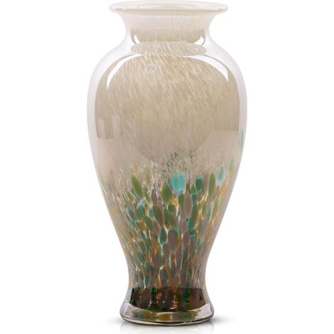Vase en verre coloré soufflé à la bouche de 30 cm de haut, large col, objet d'art moderne pour décoration intérieure, cheminée, centre de table, entrée, salon, décoration de mariage, Vert (1/5)