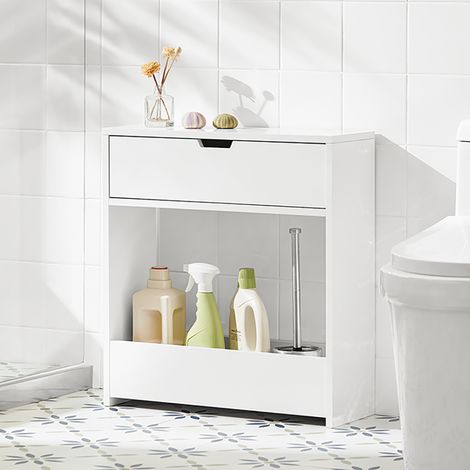 SoBuy BZR48-W Nischenregal Nischenschrank schmales Regal Badezimmerschrank Badschrank mit 1 offener Ablage und 1 Klappe Kommode fürs Bad Weiß BHT ca.: 20x60x55cm