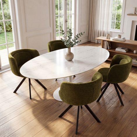 Wahson Set di 4 Sedie Girevoli Gambe in Metallo a 360°da Pranzo con Schienale Curvo, per Cucina Ufficio Soggiorno, Verde