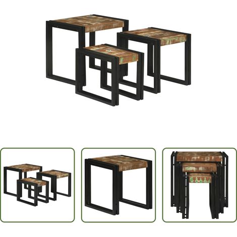 Industriestil - Nestingtisch 3 pcs Massives Recyclingholz und Metall (1/5)