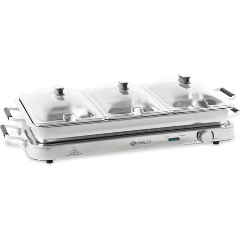 Mahlzeit 2in1 Buffetwärmer, 450 Watt, 220-240 V, Edelstahl Speisewärmer mit 3x 2,5L Speisebehältern