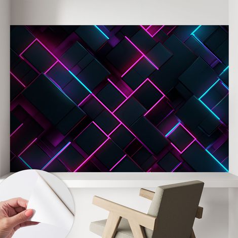 Papier peint adhésif avec colle pour décoration moderne de salon chambre à coucher cuisine et bureau Facile Géométrie néon 104x70 cm (1/5)