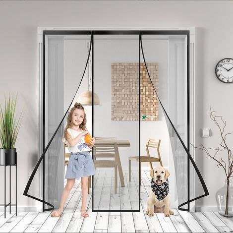 Moustiquaire ajustable aimantée pour baie vitrée ouvertures aimantée, 310x215cm moustiquaire magnétique, automatique, protection anti moustique Noir