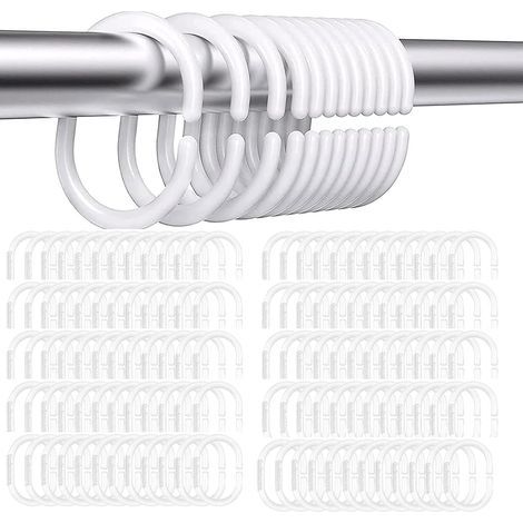 200 - Shower Curtain Hook - C Hook - Sturdy Fixing for Bathroom White 3x2cm (1/3)