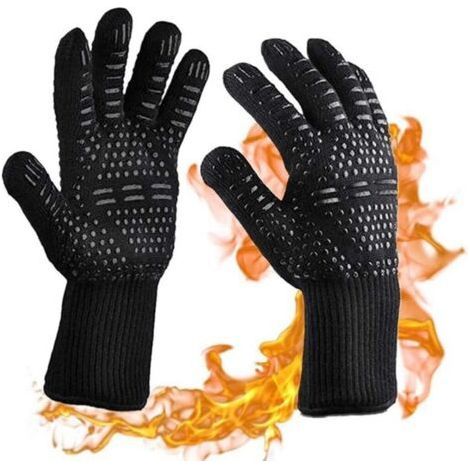 Grill gloves Oven gloves Heat resistant up to 800°C Kitchen gloves BBQ grill gloves (black) (1/4)