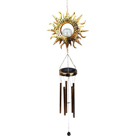 Carillon solaire à LED pour extérieur, à suspendre, avec veilleuse blanc chaud, étanche et de forme mignonne, idéal pour jardin, terrasse ou cour. Crochet inclus. (1/5)