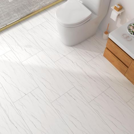 30X60CM 15 Dalles PVC Adhesives Sol Autocollantes Décoratifs Blanc Effet Marbre Dalle Adhesive Sols Salle de Bain Cuisine Imperméable Carrelage Adhesif Mural Blanc Marbre Sols Vinyle Adhesif (1/5)