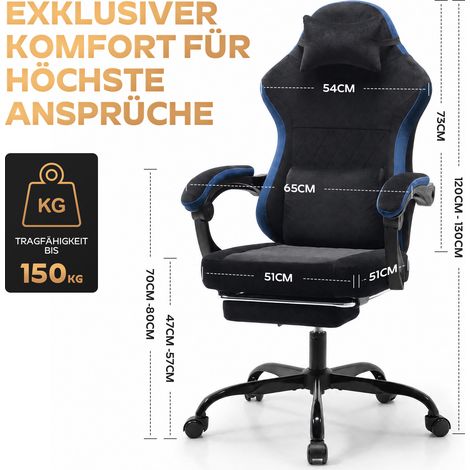 Poltrona gaming 58,5x63x120,5 cm in tessuto nero e blu, regolabile, da ufficio – MEUBLIV (1/5)