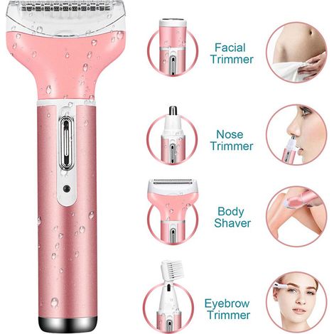 Épilateur électrique femme 4 en 1 sans fil, rasoir visage nez sourcils et corps, tondeuse bikini rechargeable (1/5)