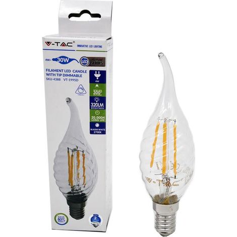 LAMPADINA LED FILAMENTO SPIRALE CANDELA FIAMMA 4W E14 BIANCO CALDO DIMMERABILE 3000K - Luce CALDA