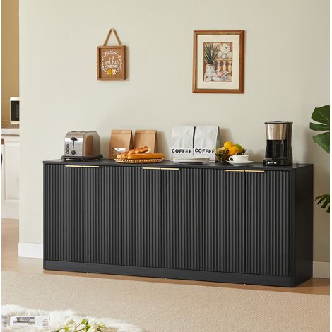 Mueble TV 170 x 40 x 70,5 cm en MDF negro, 6 puertas, diseño ondulado DESVIAE (1/5)