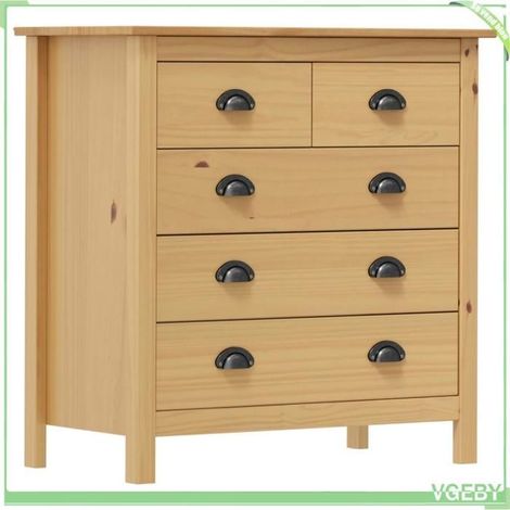Buffet - Hill - 5 tiroirs - Bois de pin massif - Marron miel (1/5)
