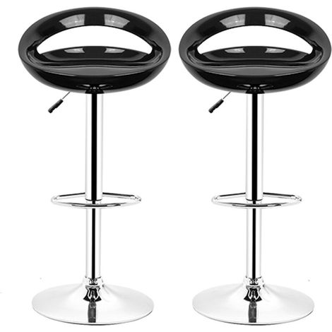 Lot de 4 Tabourets de bar design plastique ABS, Chaises Hauts, Rotatif sur 360°,Hauteur Réglable,avec Dossier et Repose-pieds, Pied Chromé,noir (1/5)