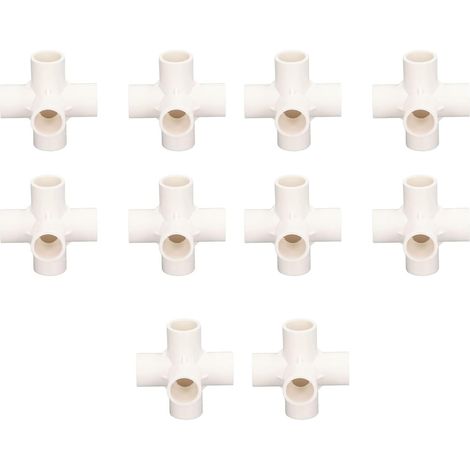 Lot de 10 Connecteurs de Raccord en PVC, 5 Voies de Sortie Latérale en T Connecteur Coudé en PVC avec Noir et Blanc Disponible pour les Raccords de Tuyau de Serre(Blanc) (1/5)