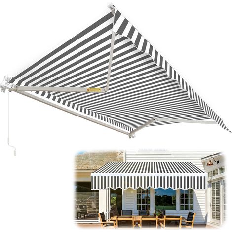 TolleTour Markise Alu-Markise Gelenkarmmarkise Markise Sonnenschutz Balkon 350 x 300 cm  Weiß Grau
