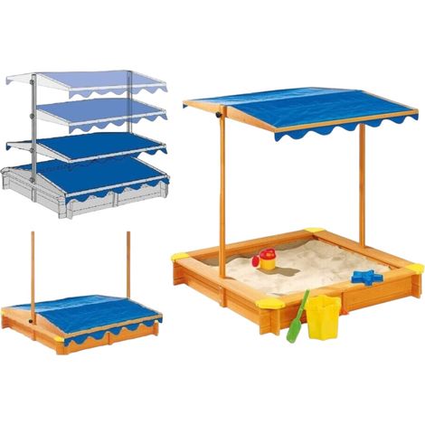 Sabbiera in Legno GINGER HOME per Bambini con Tetto Regolabile Impermeabile Anti-UV 30+, 112×112 cm (1/5)