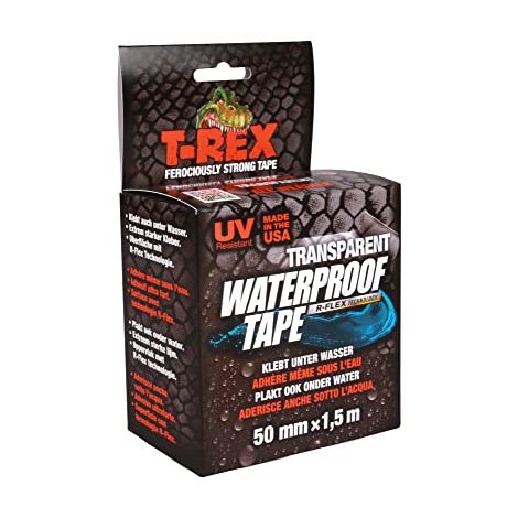 T-Rex Waterproof Tape Transparent - Nastro armato impermeabile - Nastro sigillante ideale per piscine ed esterni - Resistente ai raggi UV e al calore - 50 mm x 1,5 m