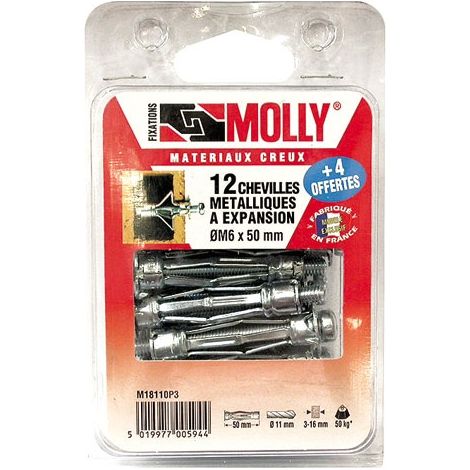 Tassello Molly 6x50mm+vite M6 C/16 Guscio - Molly