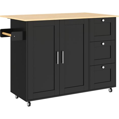 Isla de cocina móvil plegable 135 x 44 x 90 cm en MDF negro y natural (1/5)