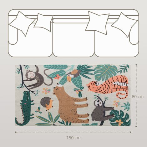 Fleece-Teppich mit Dschungel-Muster, pflegeleicht, Cremeweiß+Bunt (1/5)
