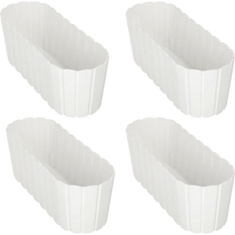 Maceta rectangular para flores y hierbas para balcón o terraza, blanca, 40 cm, 4 unidades.