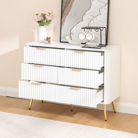 Commode 6 tiroirs, 105x40x80cm, Chiffonnier meuble de rangement pour chambre salon couloir, en MDF moderne avec pieds surélevés de 20cm, Blanc (1/5)