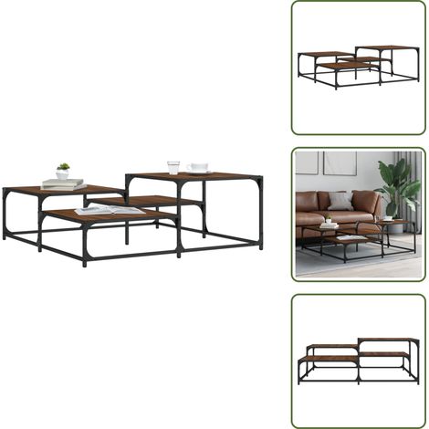 Table basse chêne marron 107x107x40 cm bois d'ingénierie - Table Basse - Meuble Salon - Table D'appoint - Table Ronde - Design Industriel (1/5)