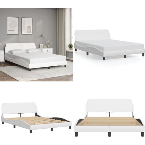 Cadre de lit sans matelas blanc 140x190 cm similicuir - Cadre De Lit - Lit Double - Lit Blanc - Tête De Lit - Similicuir - Home & Living (1/5)