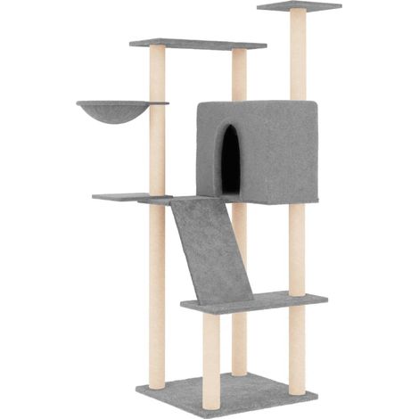 Tiragraffi per gatti Mobili per arrampicata su torre Tiragraffi piattaforma da arrampicata con tiragraffi in sisal leggero 143 cm grigio 020022567