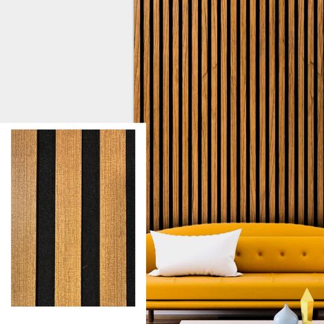 4 pannelli fonoassorbenti decorativi flessibili in mdf per uso interno teak 60x275 cm