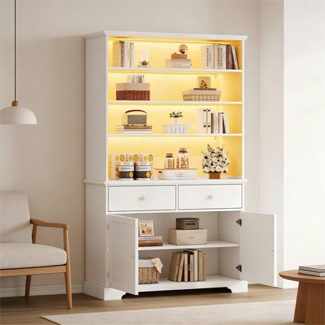 Vitrine 100x38x170 cm blanche 2 portes LED,2 tiroirs,meuble salon multifonction servant de bibliothèque et vitrine.