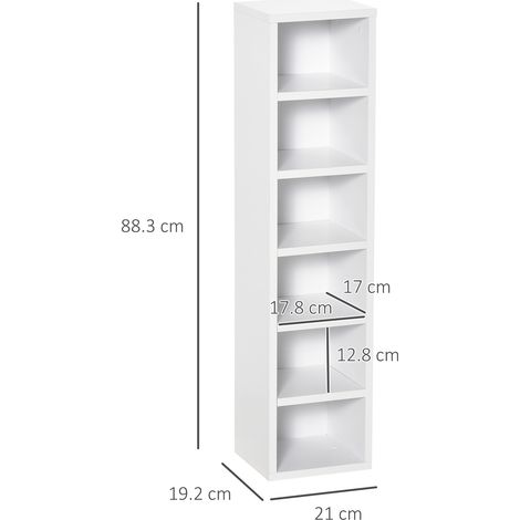Bibliothèque à CD en bois blanc, composée de 2 parties et de 12 niveaux, 21 x 19,2 x 88,3 cm (1/5)